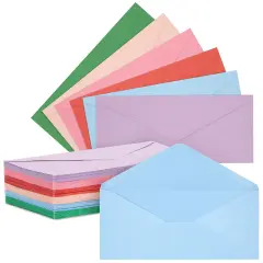 96-Pack #10 Colored Business Envelopes for Checks, Invoices, Mailing Letters, Invitations, Announcements, Office Supplies, Gummed Seal, 6 Pastel Colors (4-1/8 x 9-1/2 in) Multicolor