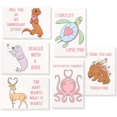 Bright Creations 48 Pack Animal Pun Valentines Day Cards with Envelopes, 4x6 Funny Valentine Cards for Love Notes, 6 Cute Designs for Special Occasions Multicolor