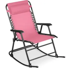 Best Choice Products Folding Outdoor Zero Gravity Rocking Lounge Chair w/ Headrest Pillow Pink