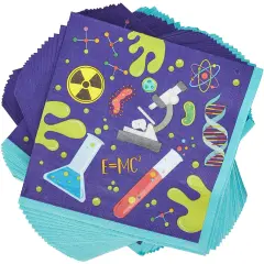 Science Birthday Party Decorations, Purple Paper Napkins (6.5 In, 100 Pack) Blue