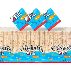 O'fishally One Tablecloth for 1st Birthday Party, Table Cover (54 x 108 in, 3 Pack) Blue