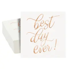 50-Pack Best Day Ever Napkins - Disposable Napkins for Wedding Reception, Bridal Shower, Engagement Party (Rose Gold, 5x5 In) White
