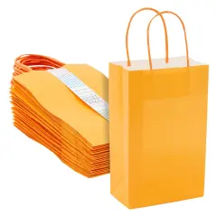 BLUE PANDA 25-Pack Orange Gift Bags with Handles, 5.5x3.2x9-Inch Paper Goodie Bags for Party Favors and Treats, Birthday Party Supplies