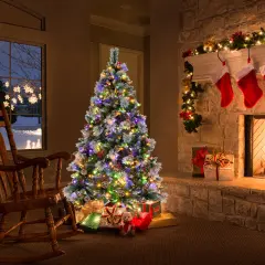 Costway 6 FT Pre-Lit Artificial Christmas Tree Hinged with Pine Needles 350 LED Lights