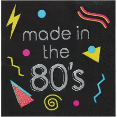 Made in the 80&rsquo;s Napkins for Birthday Parties (5 x 5 In, Black, 50 Pack)