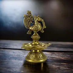 Peacock Deepam Brass Finish Diya Annam Deepak Samai Oil Lamp with Base Indian Festival Diwali Diya Hindu Puja Religious Home Decor Pooja Lamp Indian Housewarming Wedding Return Gift