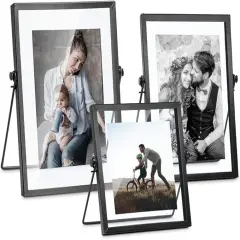 Set of 3 Glass Picture Frame, Collection Simple Metal Floating Frame with Glass Cover Includes 4x4, 4x 6, 5x7