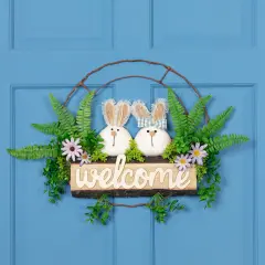 Northlight Easter Rabbit Couple Floral "Welcome" Sign - 16-Inch Multi