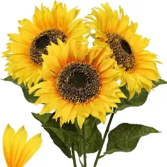 3 Pcs Summer Floral Arrangements Large Artificial Sunflowers &ndash; 8" Full Bloom Silk Sunflowers with 33" Long Stems for Seasonal Home & Garden Decor