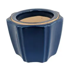 Octagon Self Watering Glazed Ceramic Pot - Blue - 5 1/4 x 4 1/4"