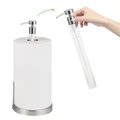 Heavy Weighted Paper Towel Holder Stand Dispenser Built-in Pump Bottle Silver