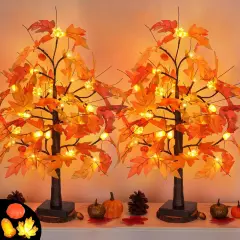 Battery Operated Lighted Tabletop Artificial Tree with Pumpkin Acorn Maple Fall(Style 3)