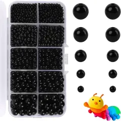 1380 Pcs 5 Sizes Black Doll Eyes 3-8mm Round Plastic