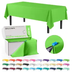 Exquisite Party Solids 54" x 100' Plastic Table Cover Roll with Slide Cutter &ndash; Cut-to-Size Dispenser Box &ndash; Makes Up to 36 Disposable 8' Rectangle Tablecloths Lime Green