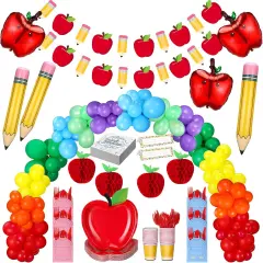 Pencil and Apple Shape Balloon Garland Arch Dinnerware Banner Honeycombs Bulk for First Day Welcome Back to School Party Classroom Decor