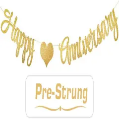 Gold Glittery Happy Anniversary Banner