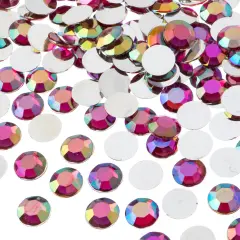 John Bead 10mm (SS45) Round Acrylic Flat Back Rhinestones, 500pcs Fuchsia AB