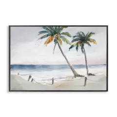 Stupell Industries Two Palms Serene Coast Framed Giclee Wall Art Design by Karin Lind