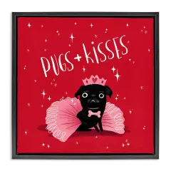 Stupell Industries Pugs & Kisses on Red Framed Floater Canvas Wall Art Design by Leeza Hernandez