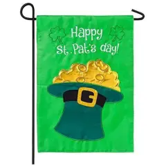 Happy St. Pat's Day Garden Flag 2 Sided Applique Green