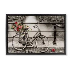 Stupell Industries Rose Filled Bike over Canal Framed Floater Canvas Wall Art Design by CAD Designs