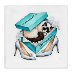 Stupell Industries Blue Shoebox with Kitten Canvas Wall Art Design by Amanda Greenwood