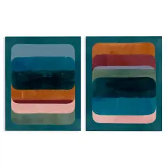 Stupell Industries Abstract Teal Stacked Colors 2 pc Canvas Wall Art Set Design by Victoria Barnes