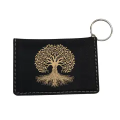 Keychain ID Holder Wallet - Celtic Tree of Life Leather Black/Gold