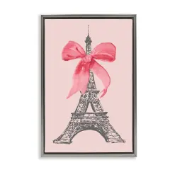 Stupell Industries Pink Bow on Eiffel Tower Framed Floater Canvas Wall Art Design by Lanie Loreth