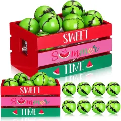 Watermelon Mini Crate Summer Tabletop Decor with 8 Faux Watermelon Farmhouse Tiered Tray Decor with Faux Fruits Wood Crate for Kitchen Home