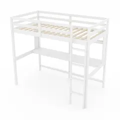 3-in-1 Twin Size Space-saving Loft Platform Bed Frame with 13 Wooden Slat and Safety Guardrails White