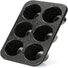 Jumbo muffin pan 6 Cup, deep muffin pan extra large cupcake tin black granite finish carbon steel baking pan 3.5dia x3 inch cup