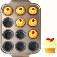 Silicone Muffin Pan with Metal Frame, 12 Cups Silicone Muffin Pan - Nonstick Cupcake Pan 1 Pack Regular Size Silicone Mold for Baking, Muffin Tins Easy to Pop Bakeware for Oven, Golden Gray