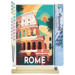 Figured'Art Paint by Numbers for Adults Travel Poster Rome 16"x20" - Craft Art Painting Rolled Canvas with DIY wooden frame