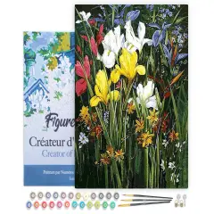 Figured'Art Paint by Numbers for Adults with Frame Colorful field of Flowers 16"x20" - Craft Art Painting DIY Kit Canvas Already Stretched on a Wooden Frame