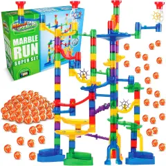 Marble Genius Marble Run Super Set - 150 Complete Pieces (85 Translucent Marbulous Pcs + 65 Glass Marbles Set), Marble Run for Kids 3-14 & Toddlers, Toy Marbles Maze Track Racing Game