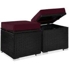 Best Choice Products Set of 2 Wicker Ottomans, Multipurpose Furniture w/ Removable Cushions, Steel Frame Deep Burgundy/Black