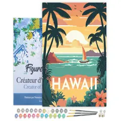 Figured'Art Paint by Numbers for Adults with Frame Travel Poster Hawaii 16"x20" - Craft Art Painting DIY Kit Canvas Already Stretched on a Wooden Frame