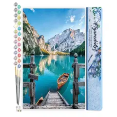 Figured'Art Paint by Numbers Kit for Adults Boat on the Mountain Lake 16"x20" - Craft Art Painting DIY Kit Rolled Canvas without frame