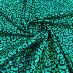 1 Yard Foil Leopard Print Spandex Fabric Reflective Milliskin Stretch Nylon Blend 58-60 inches width Green Irid Black