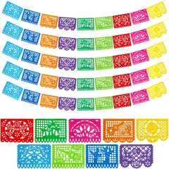 5 Packs Mexican Party Decoration, 90 Feet Plastic Papel Picado Fiesta Banner Cinco de Mayo Garland