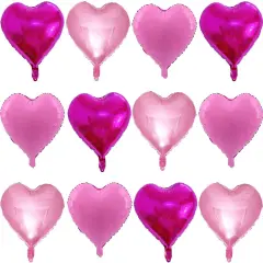 12 Pcs Hot Pink Heart Shape Foil Mylar Balloons(12pcs Hot Pink Pink Candy)