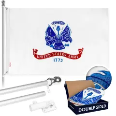 G128 - 5 Feet Tangle Free Spinning Flagpole (Silver) US Army Flag Double Sided Brass Grommets Embroidered 2x3 ft (Flag Included) Aluminum Flag Pole