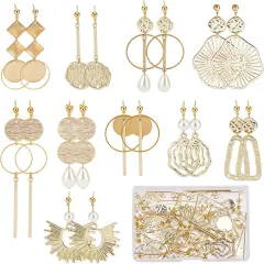 1 Box DIY 10 Pairs Flat Round Charms Geometry Earring