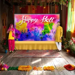 5x8 Ft Happy Holi Backdrop Cloth Banner Indian Hindu Colorful Holi Party Supplies Decorations Backdrop Indoor Outdoor Photography Home Wall Background Decoration