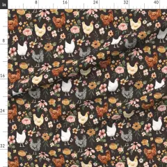 Various Fabrics by the Yard or Fat Quarter Farmhouse Chickens Hens Watercolor Peony Pink Floral Farm Animals Wildflowers Vintage Charcoal Gray Custom Printed Fabric by Spoonflower