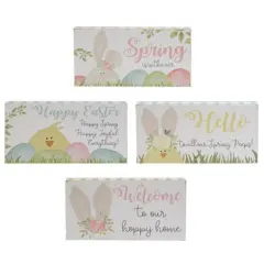 4 Asstd. Spring Seasonal Block Signs for Easter and Home Decor