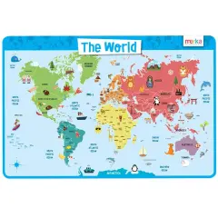 merka Kids Placemat Kids World Map Kids Placemats For Dining Table World Atlas Map Countries Continents and Oceans Non-Slip Reusable Placemats