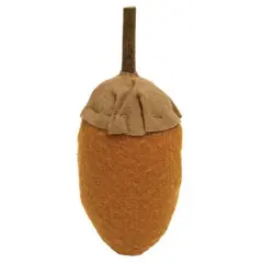 Orange Fabric Stuffed Acorn Decor with Twig Stem for Rustic Autumn Display