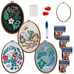 Maydear 4 Pack Embroidery Starter Kit with Pattern, Stamped Cross Stitch Kits for Beginners Adults with Embroidery Hoop and Instructions, Hand Embroidery Kit Cross Stitch Kits Stamped